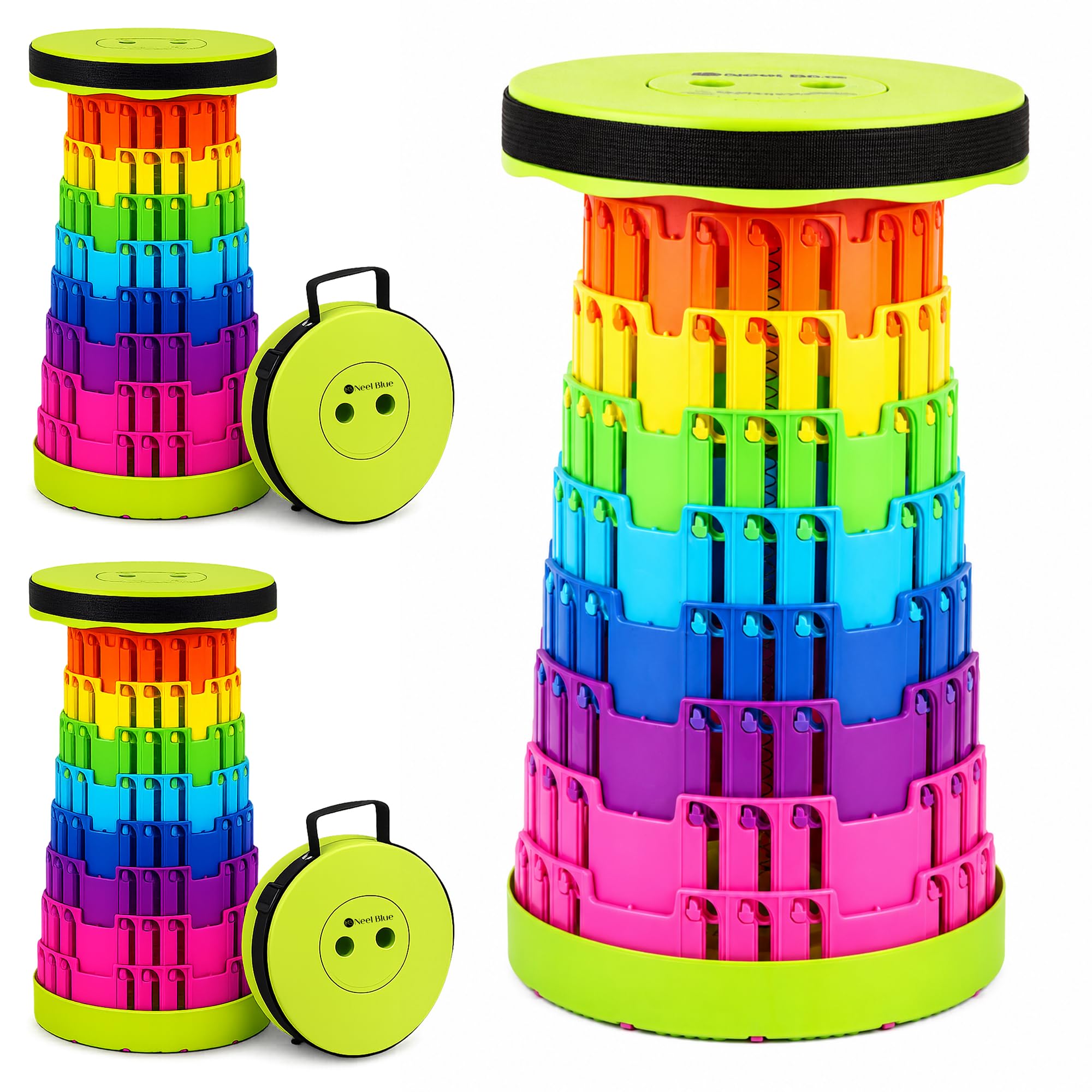 Event Decor Shop Tabouret de camping télescopique 200 kg – Vert arc-en-ciel, 3 pièces | Siège réglable, tabouret rétractable en plastique haute résistance pour événements et activités en intérieur et en extérieur