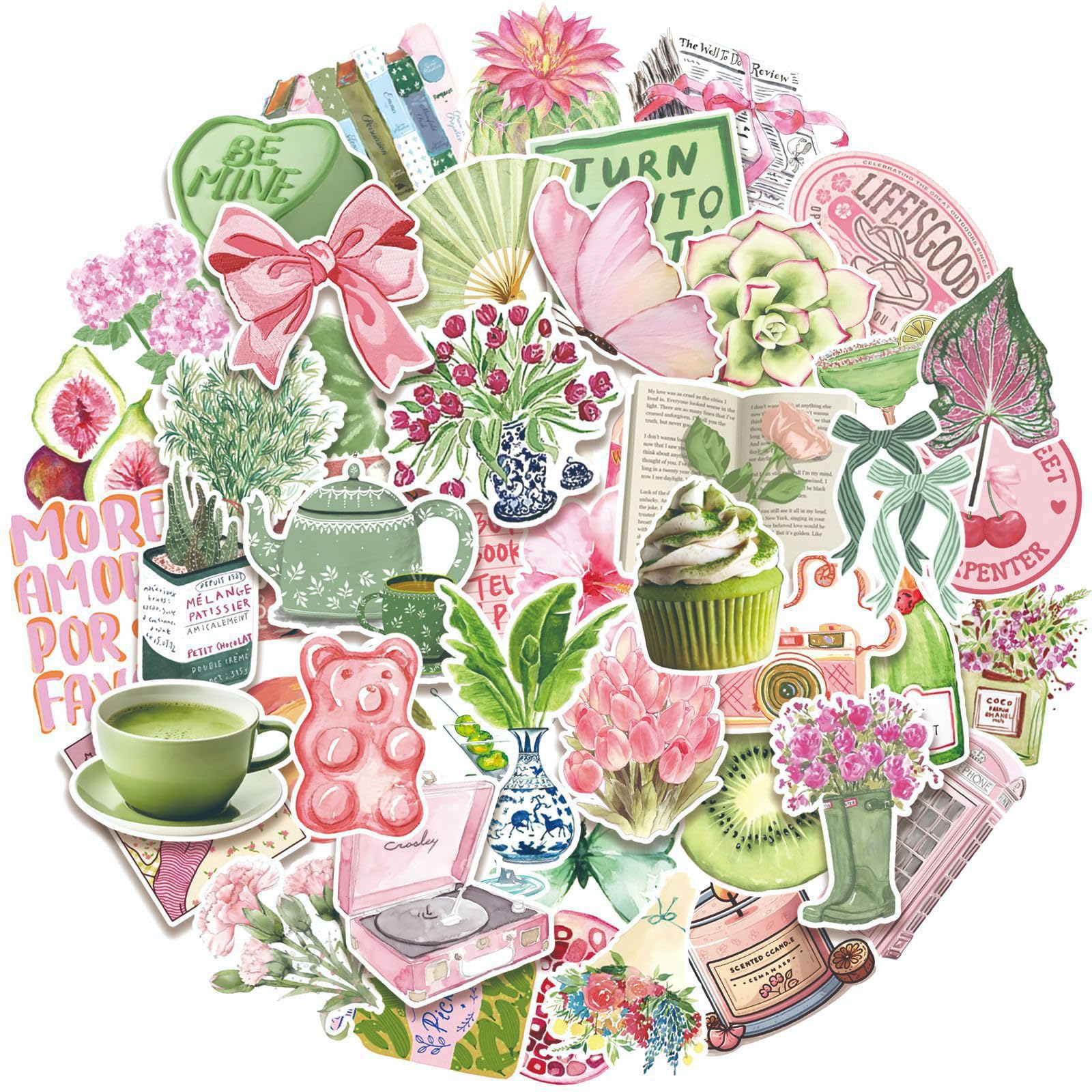 50Pcs Adhesive Aesthetic Sticker Scrapbooking Decorative for Notebook Water Bottle Phone Case Skateboard Guitar Aesthetic