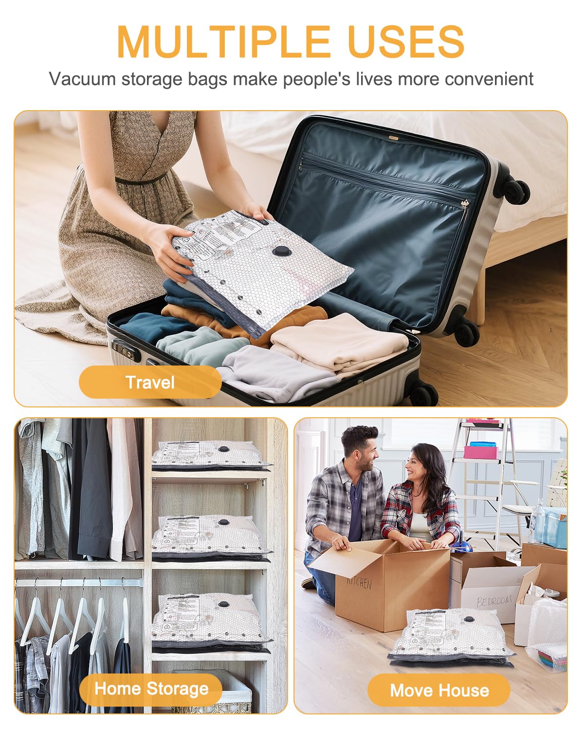 Vakuumbeutel für Kleidung Reisen, elektrische Reise-Vakuumbeutel mit Pumpe, wiederverwendbare platzsparende Beutel, Kompressions-Verpackungsbeutel für Kleidung, Bettwäsche, Kissen, Decken, 6