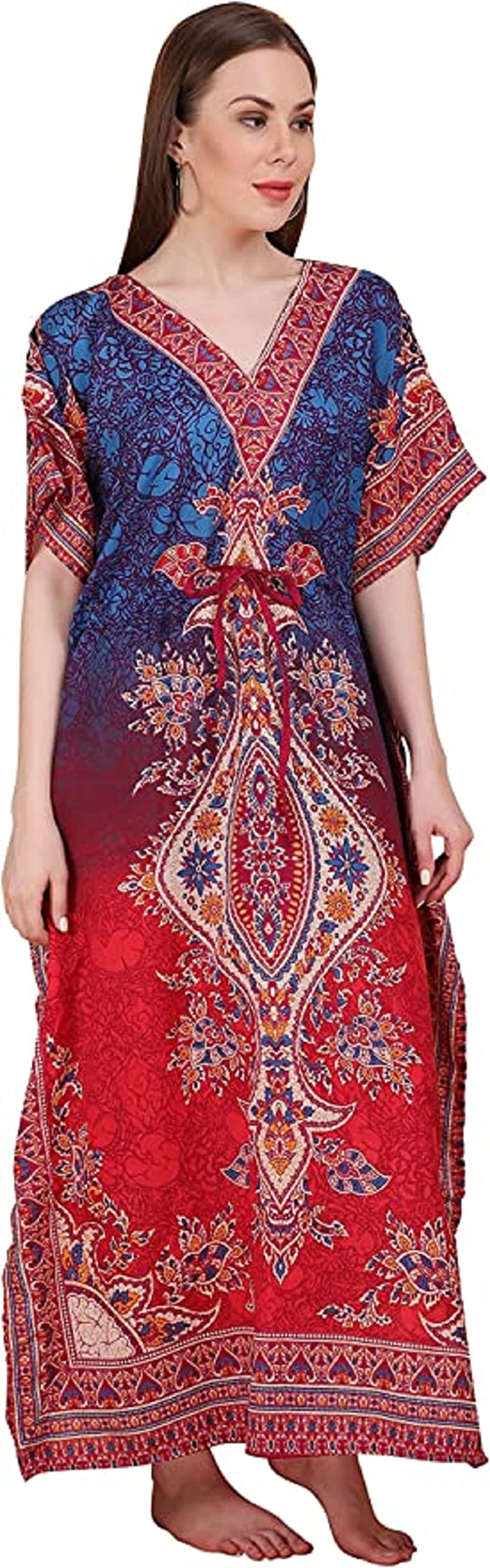 royal kurta Womens Viscose Blend Multicolored Print Long Kaftan Night Gown Beach Cover Up-picture-20