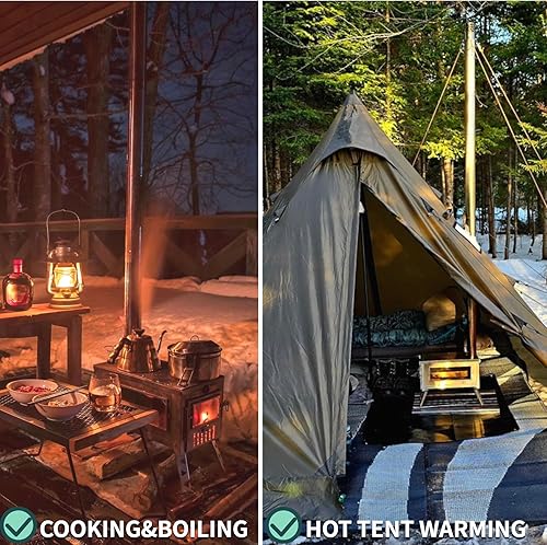 Miniatura 4 de DANCHEL OUTDOOR HS6 - Estufas de tienda de campaña calientes de leña portátiles con lado reforzado, estufa de campamento plegable de acero