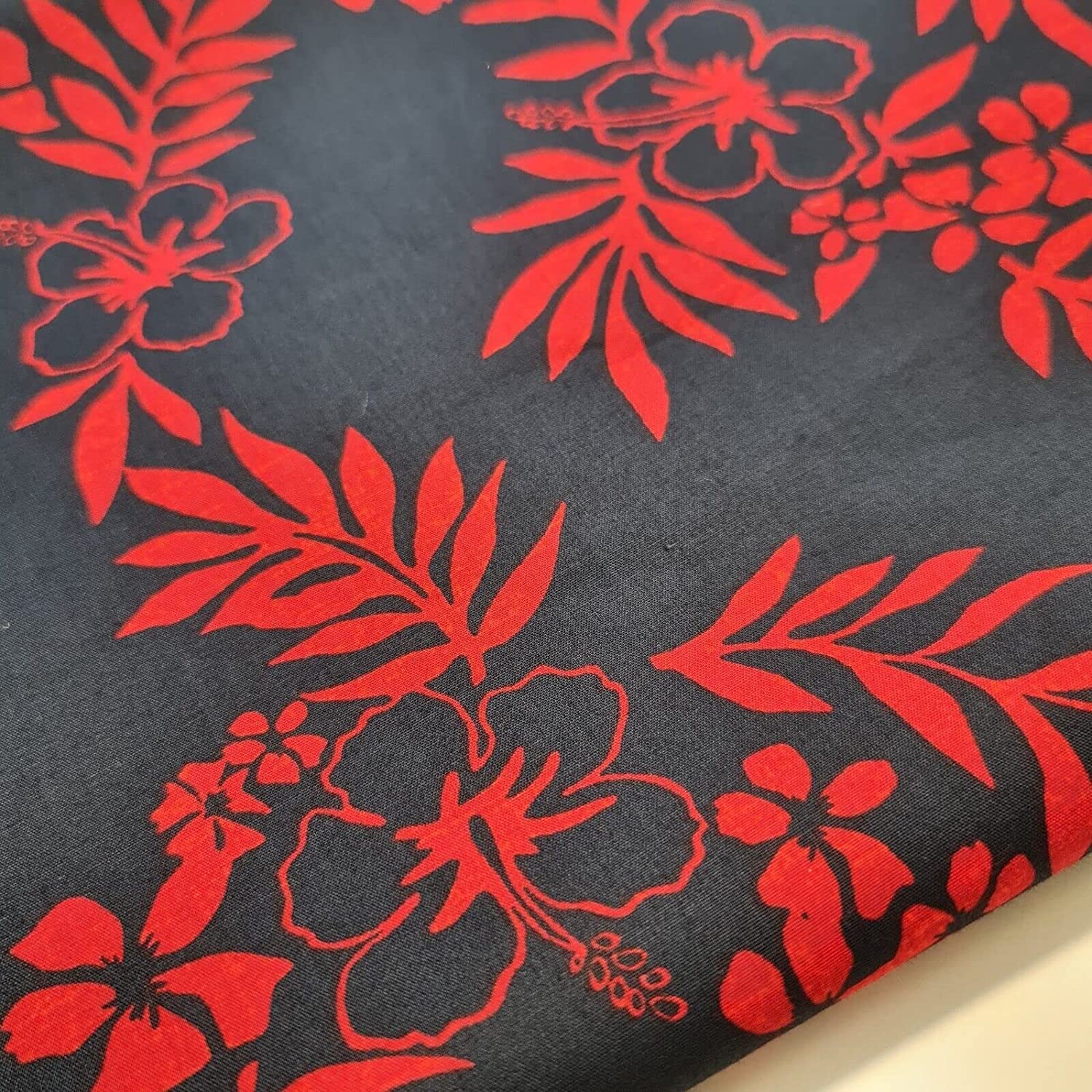 100% Cotton Poplin Daisy Flower Print Fabric Dress Craft Soft Fabric 58" (Navy Red Tropical Floral, 1 Meter)