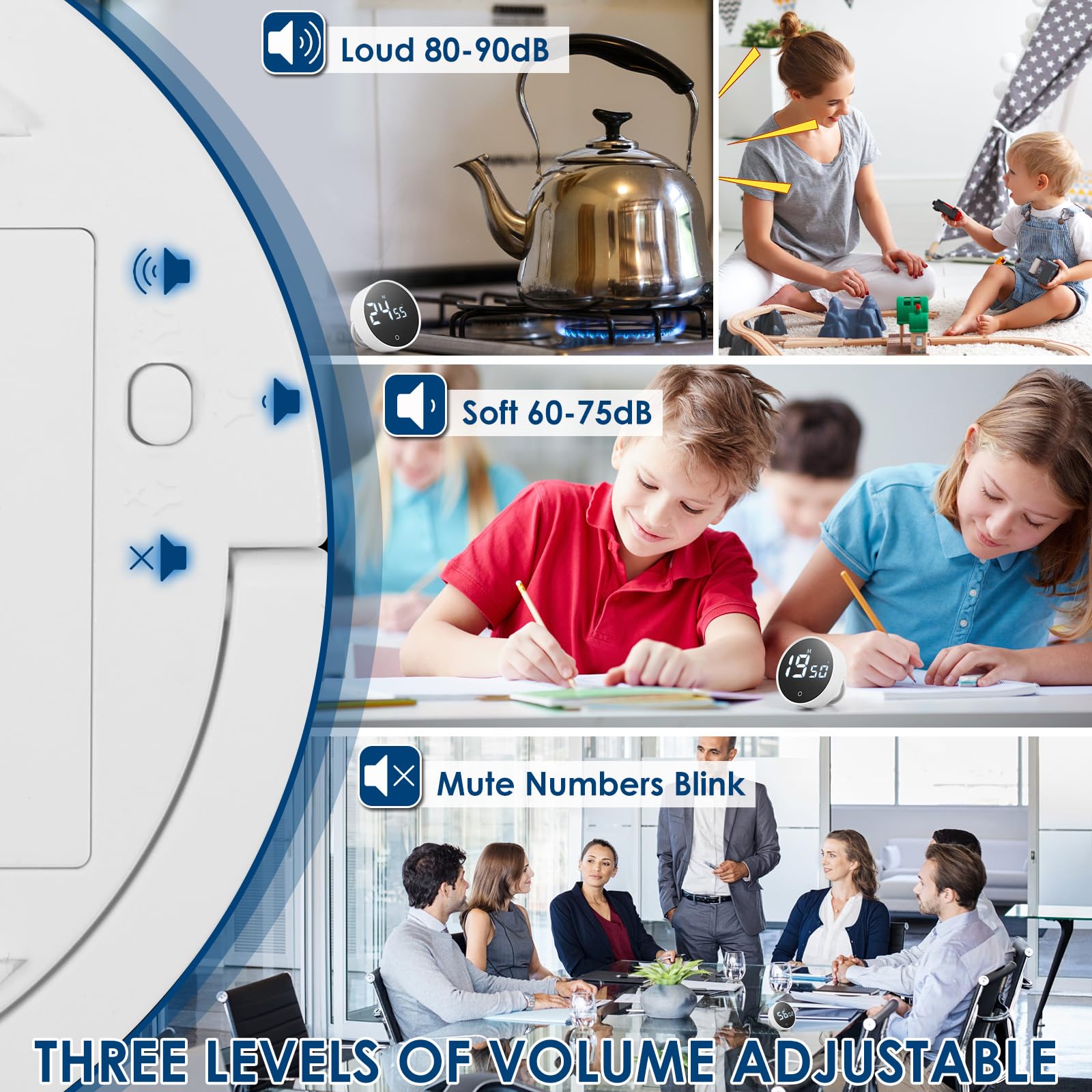 Temporizador digital de cocina magnético de 200 minutos, cuenta regresiva, funciona con pilas, temporizador digital magnético, escritorio vertical con soporte oculto para cocinar y hornear