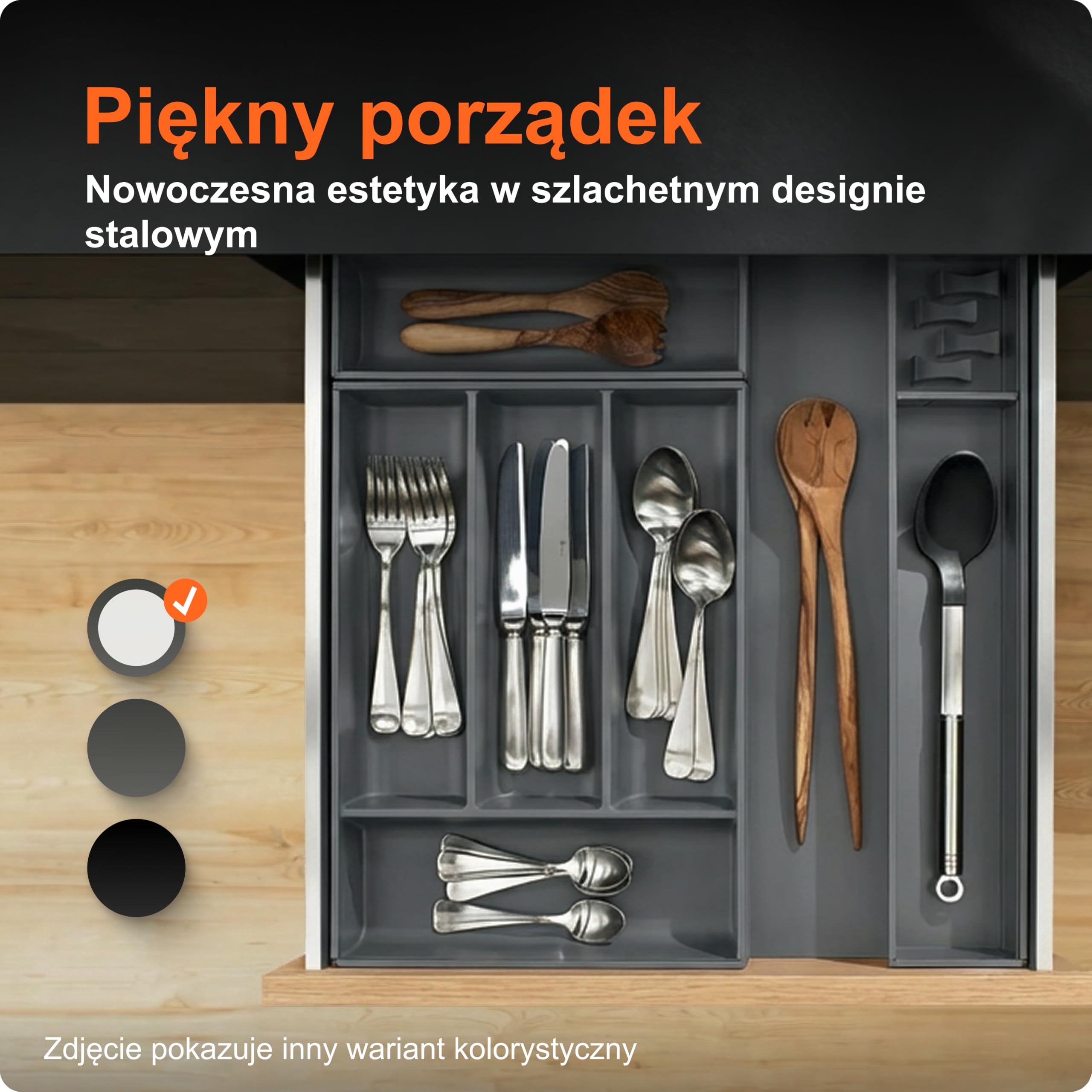 blum AMBIA-LINE wkład na sztućce Soft-Touch | premium organizer szuflady do nowoczesnych szuflad i szafek kuchennych | chroni, sortuje i porządkuje sztućce | 42×30×5 cm | Szary/Biały