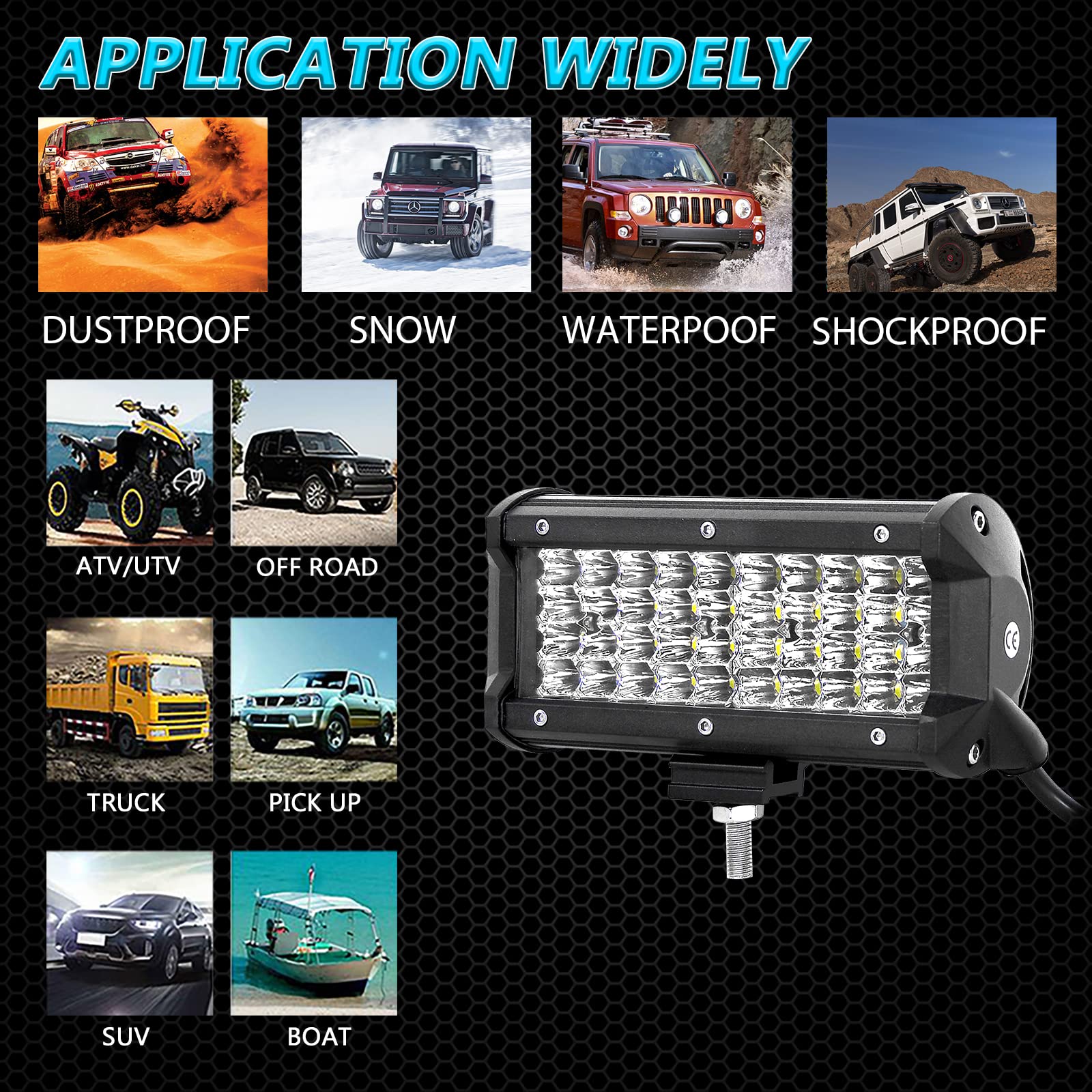 RIGIDON 4x Phare de Travail Led, 7 Pouces 18 cm 120W Projecteur Led Voiture