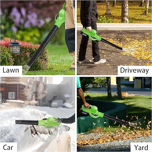 Miniatura 6 de Soplador de hojas eléctrico inalámbrico de 150 MPH con batería de 4.0 Ah y cargador - 2 modos de velocidad para el cuidado del patio, patio y césped