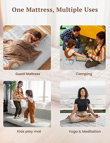 Miniatura 4 de ZonLi Colchón japonés de suelo tamaño matrimonial, tapete de tatami enrollable grueso con funda lavable 100% algodón, colchón portátil y plegable