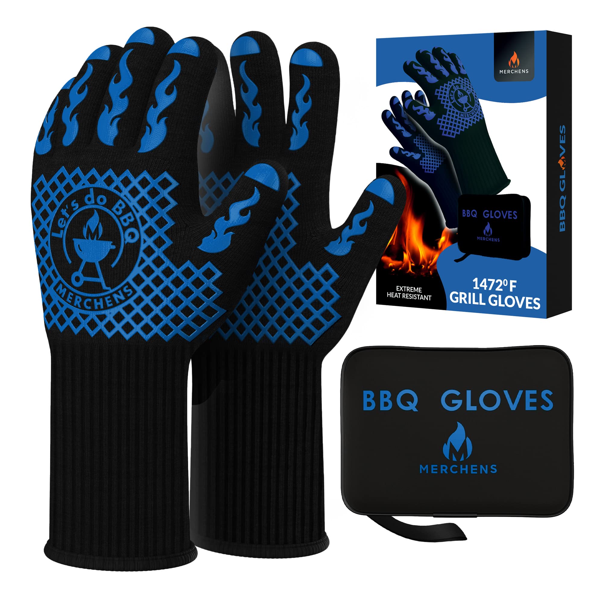 Guantes BBQ 33 cm Manoplas (Azul)