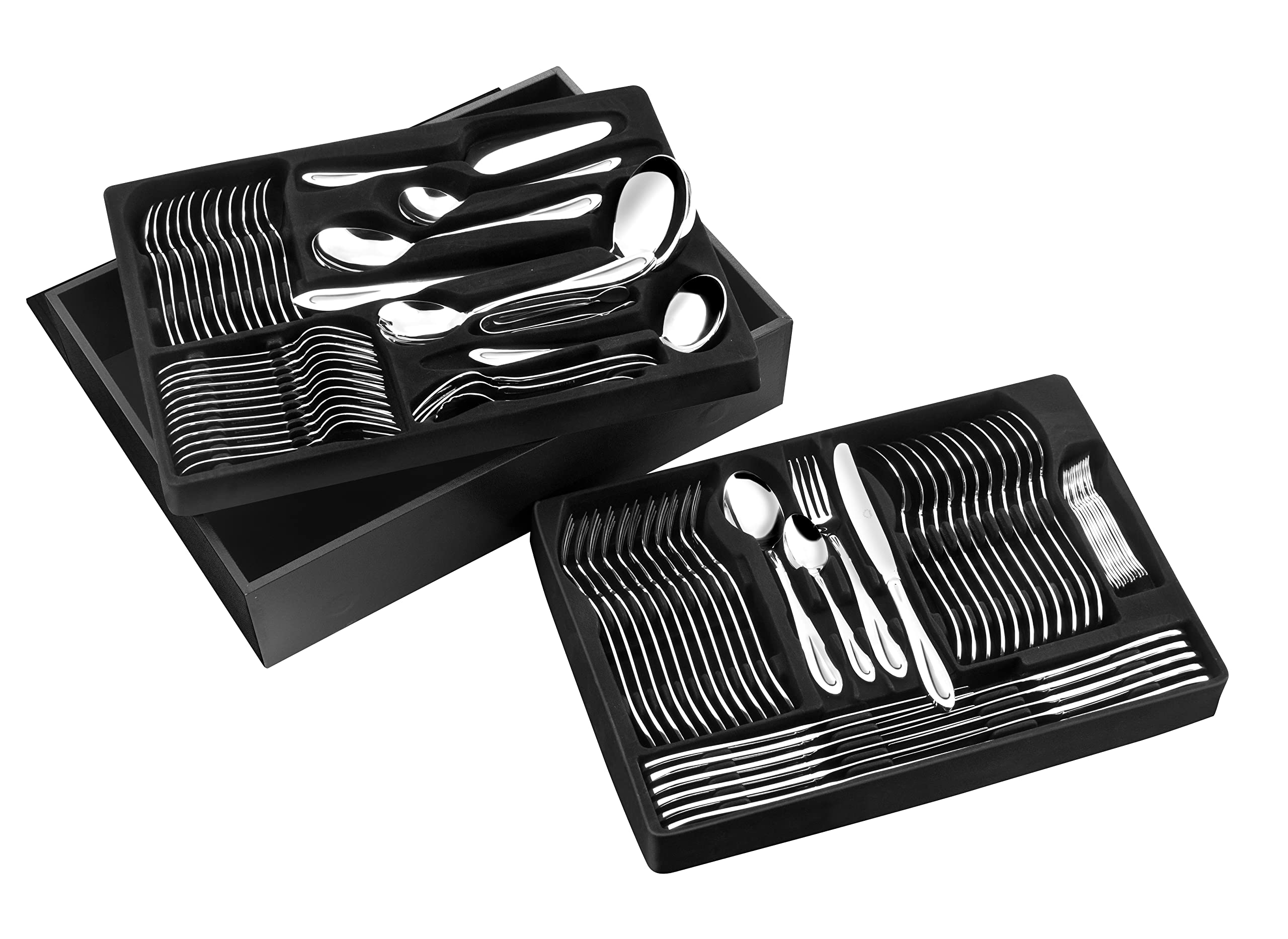 Pradel Excellence D570C - Cubertería de 84 Piezas, Efecto Espejo, en Estuche de presentación de Madera con un cajón
