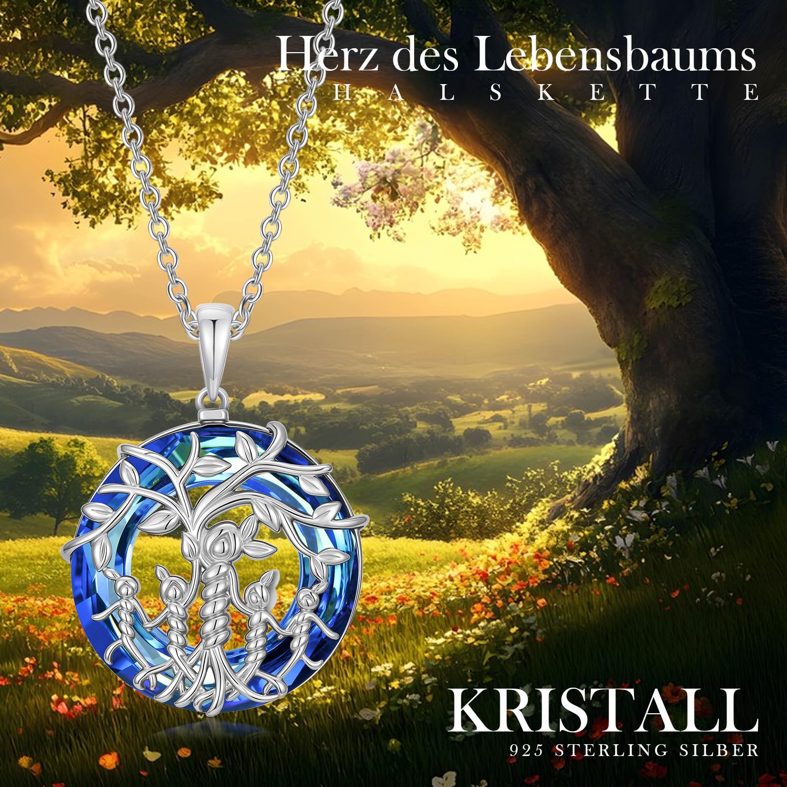 Damen Baum des Lebens Halskette 925 Sterling Silber Mutter Tochter/Sohn Lebensbaum Familie Herz Anhänger Schmuck Geschenke für Mama