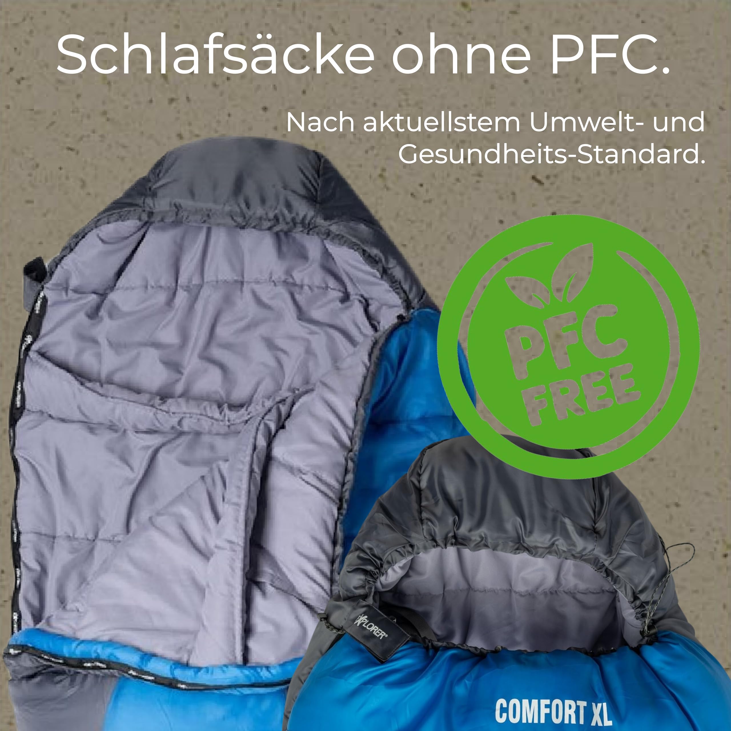 EXPLORER® Comfort XL Schlafsack -23°C -5°C [350GSM] 3-4 Jahreszeiten Winter Mumienschlafsack für Erwachsene[2000g] 230x85x70cm kombinierbar, ideal für Outdoor, Camping, Trekking und Reisen Sport & Freizeit