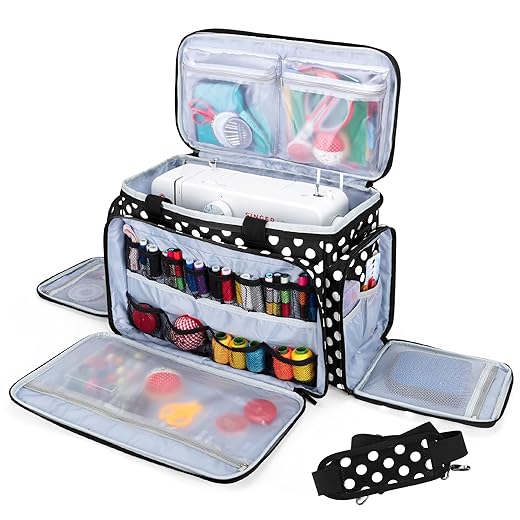 LUXJA Sewing Machine Carrying Bag with Removable Padding Pad, Travel Case for Sewing Machine and Accessories (Fit for Most Standard Sewing Machines), Black Dots (Bag Only)