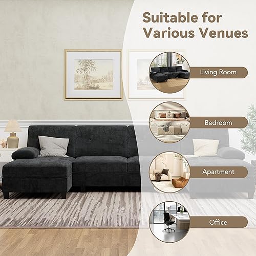 Miniatura 7 de Walsunny Sofás seccionales para sala de estar, sofá convertible en forma de U con diván doble, juego de sofá modular de 4 asientos para apartamento,