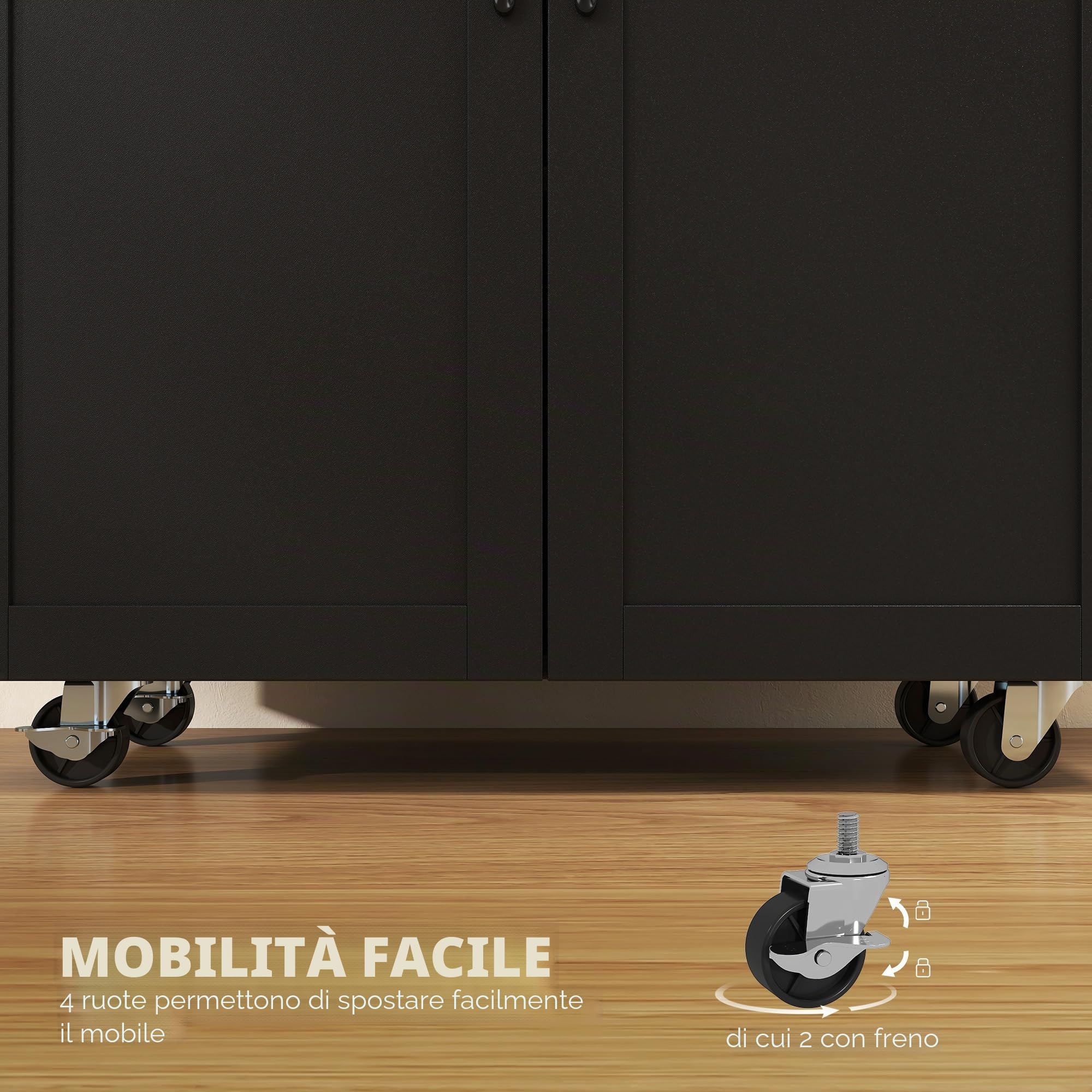 HOMCOM Isola Cucina con Contenitore 1 Cassetto 2 Ante Nero