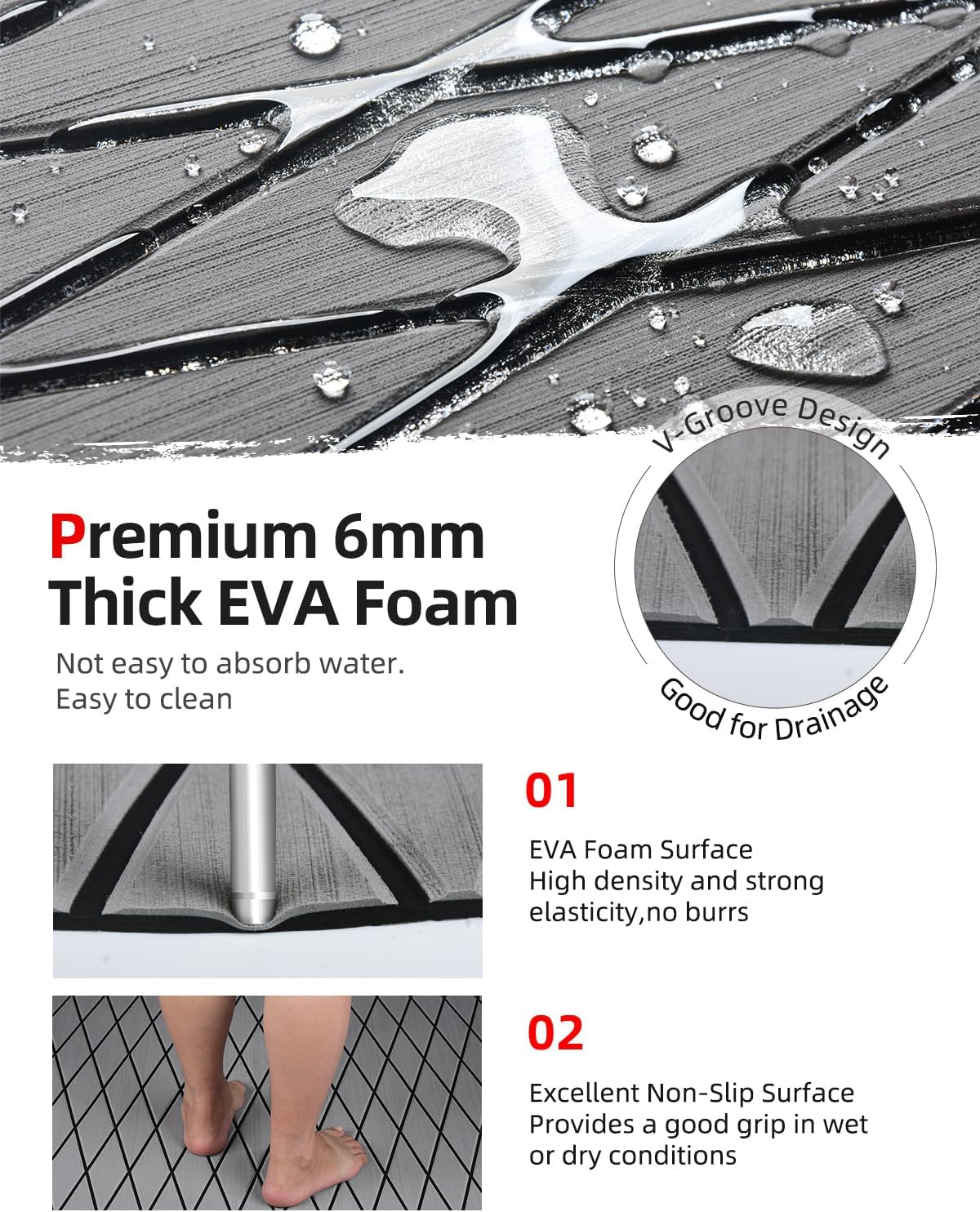 Abahub EVA Foam Boat Flooring Diamond Pattern Marine Decking Sheet with Self-Adhesive Carpet for Motorboat Kayak Surfboard SUP