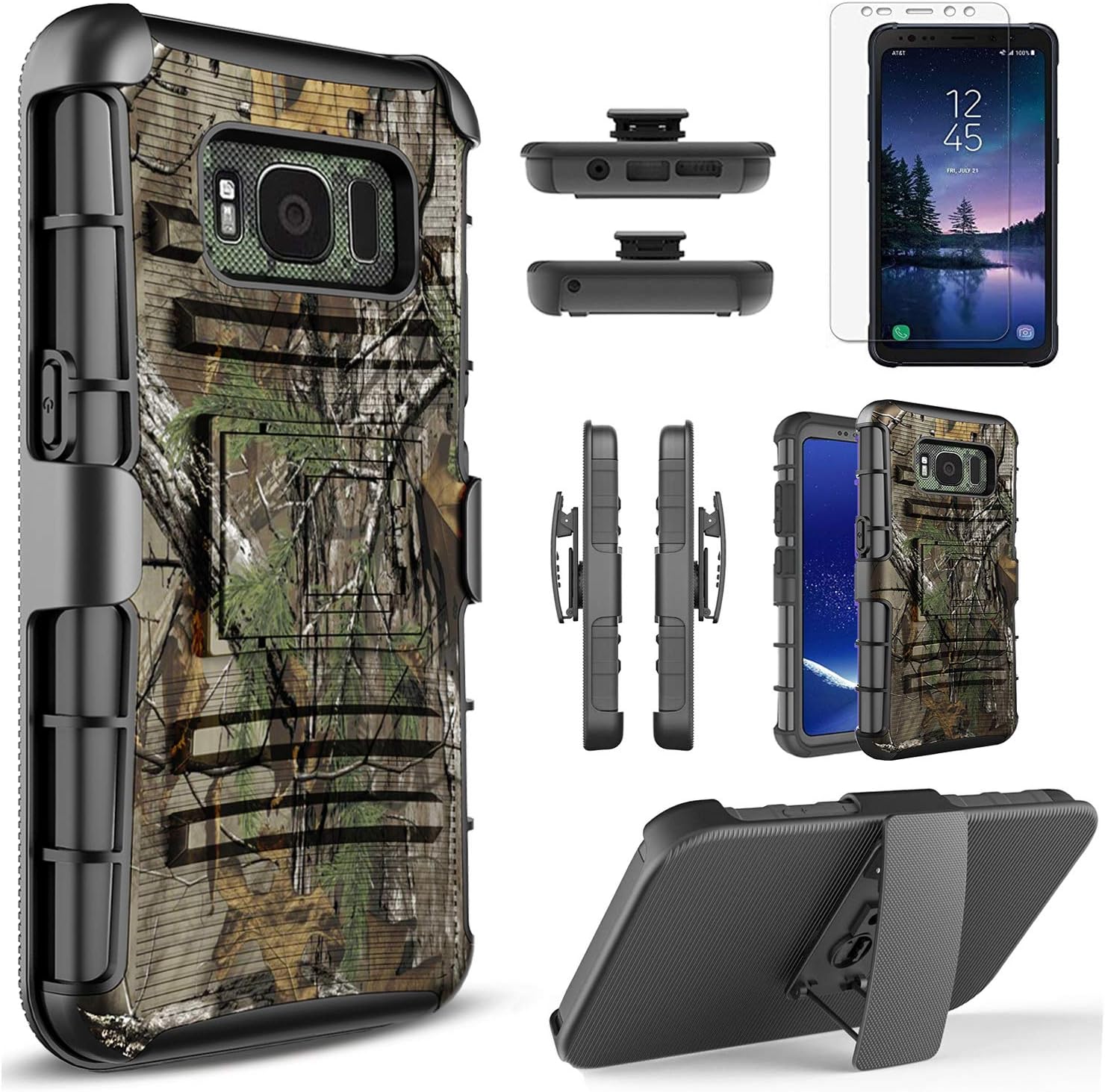 Galaxy S8 Active Case, Circlemalls™ Dual Layers [Combo Holster] and Built-in Kickstand Bundled with [Premium Screen Protector] Hybird Shockproof and Stylus Pen for Samsung Galaxy S8 Active (Camo)