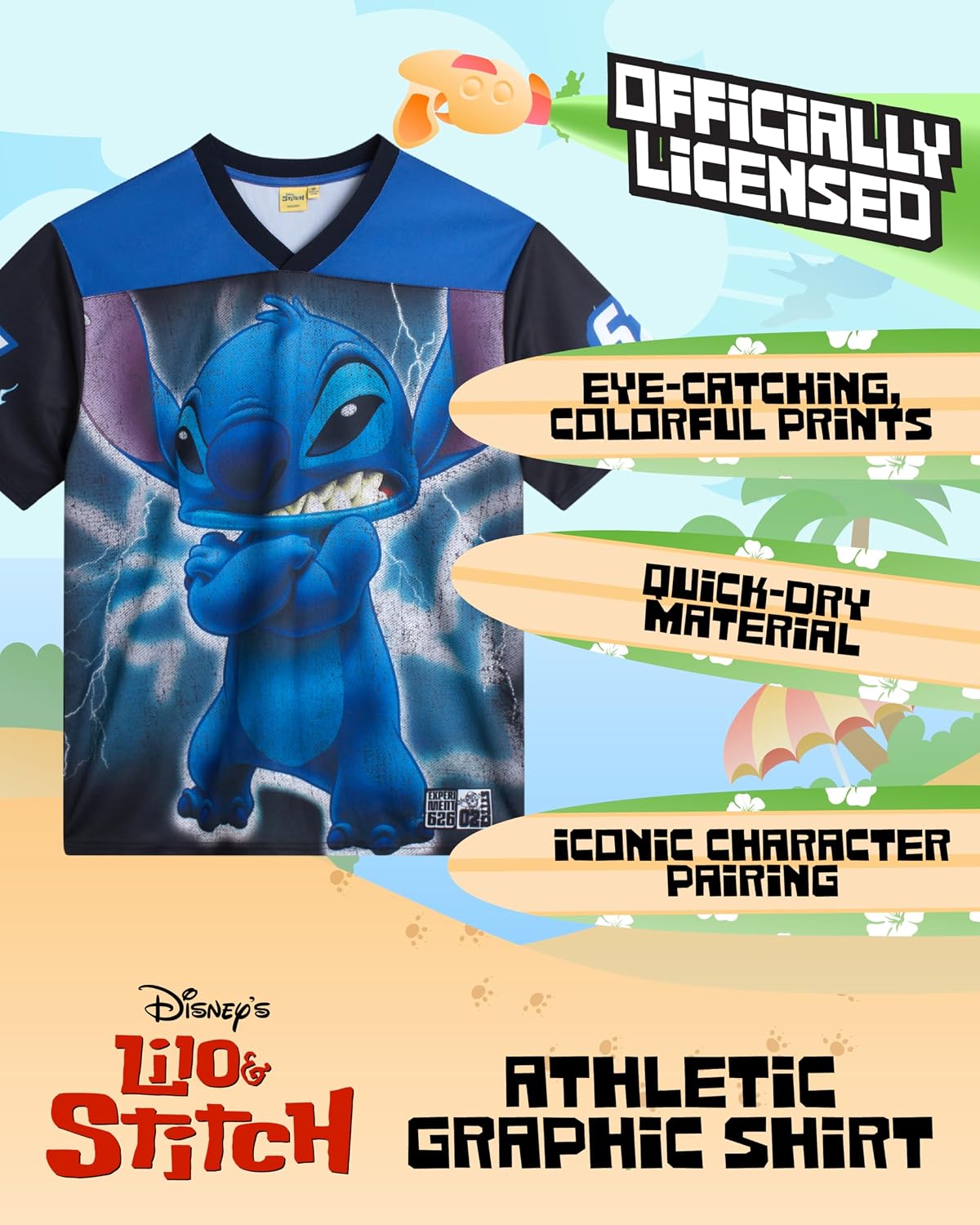 Disney Lilo and Stitch Unisex Jersey - Lightweight Short Sleeve Graphic Jersey Shirts for Women and Men