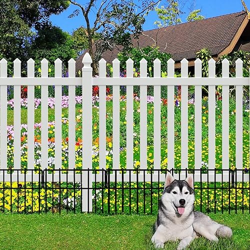 Miniatura 7 de Paquete de 10 barreras de animales, valla decorativa sin excavación, 17 pulgadas de alto x 10 pies de largo, borde de metal inoxidable para perros