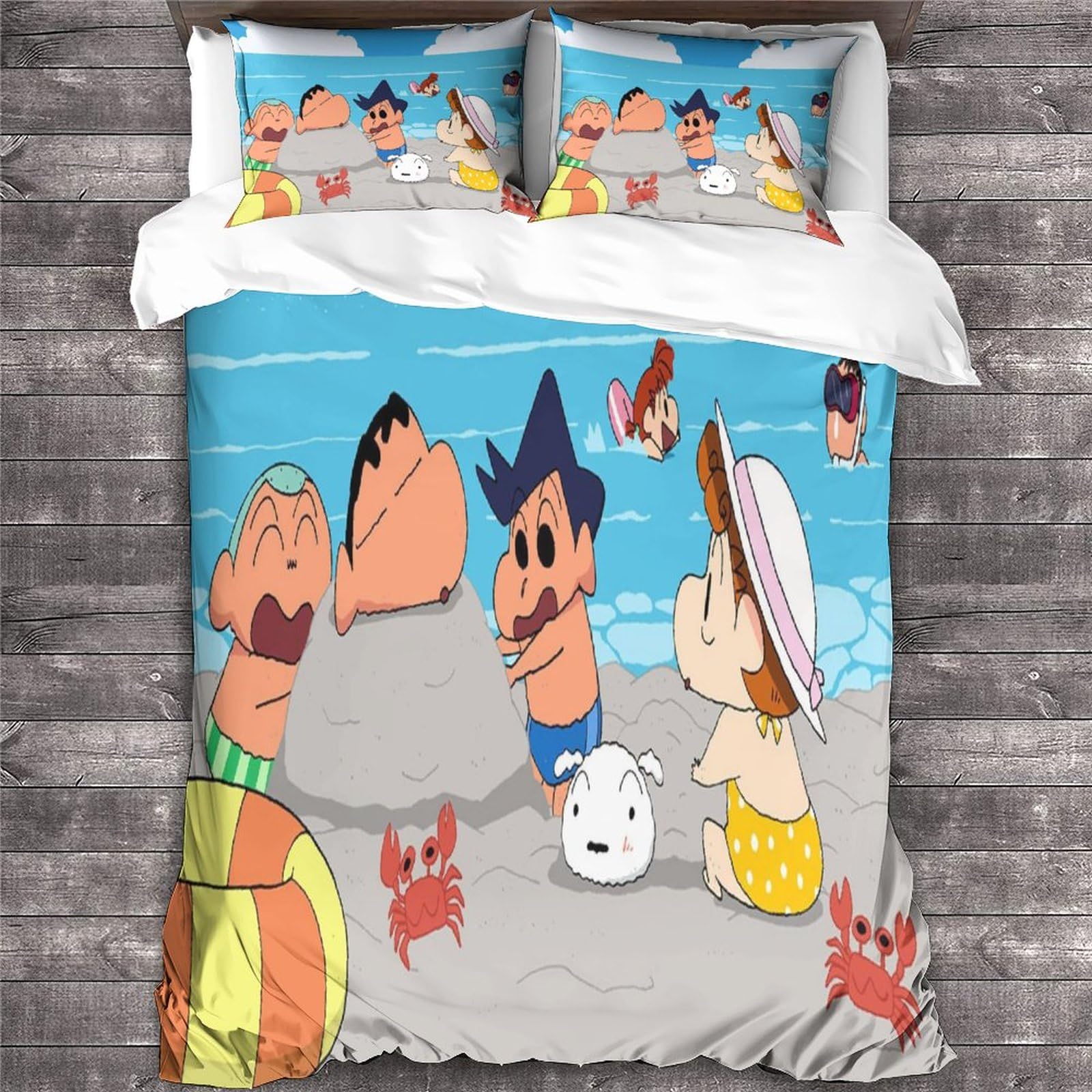 Housse de couette Crayon Shin-chan lit 2 personnes parure de lit microfibre avec taie d'oreiller