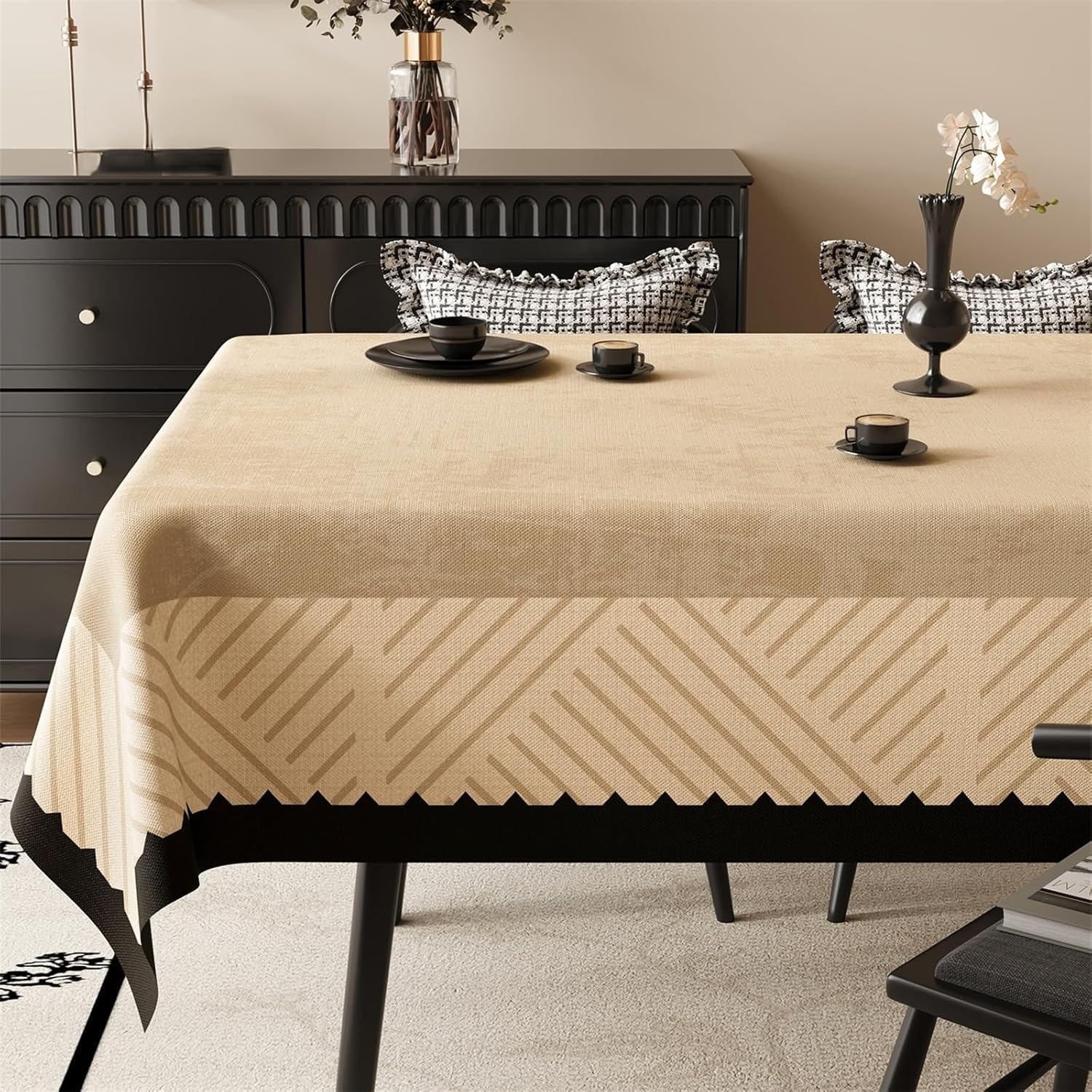 KIJyfgTR Vintage-print Wipeable Tablecloth – Ideal For Outdoor Gardens And Festive Parties(Khaki,140x200cm)
