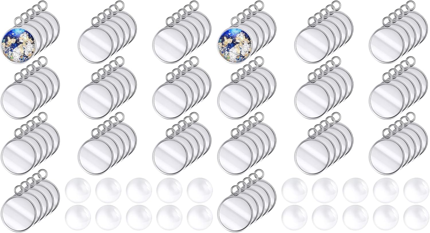 Hicarer 200 Pieces 12 mm Stainless Steel Round Blank Bezel Set, Including 100 Pendant Trays 100 Glass Cabochon Trays Pendant Blanks for Jewelry Making DIY Findings