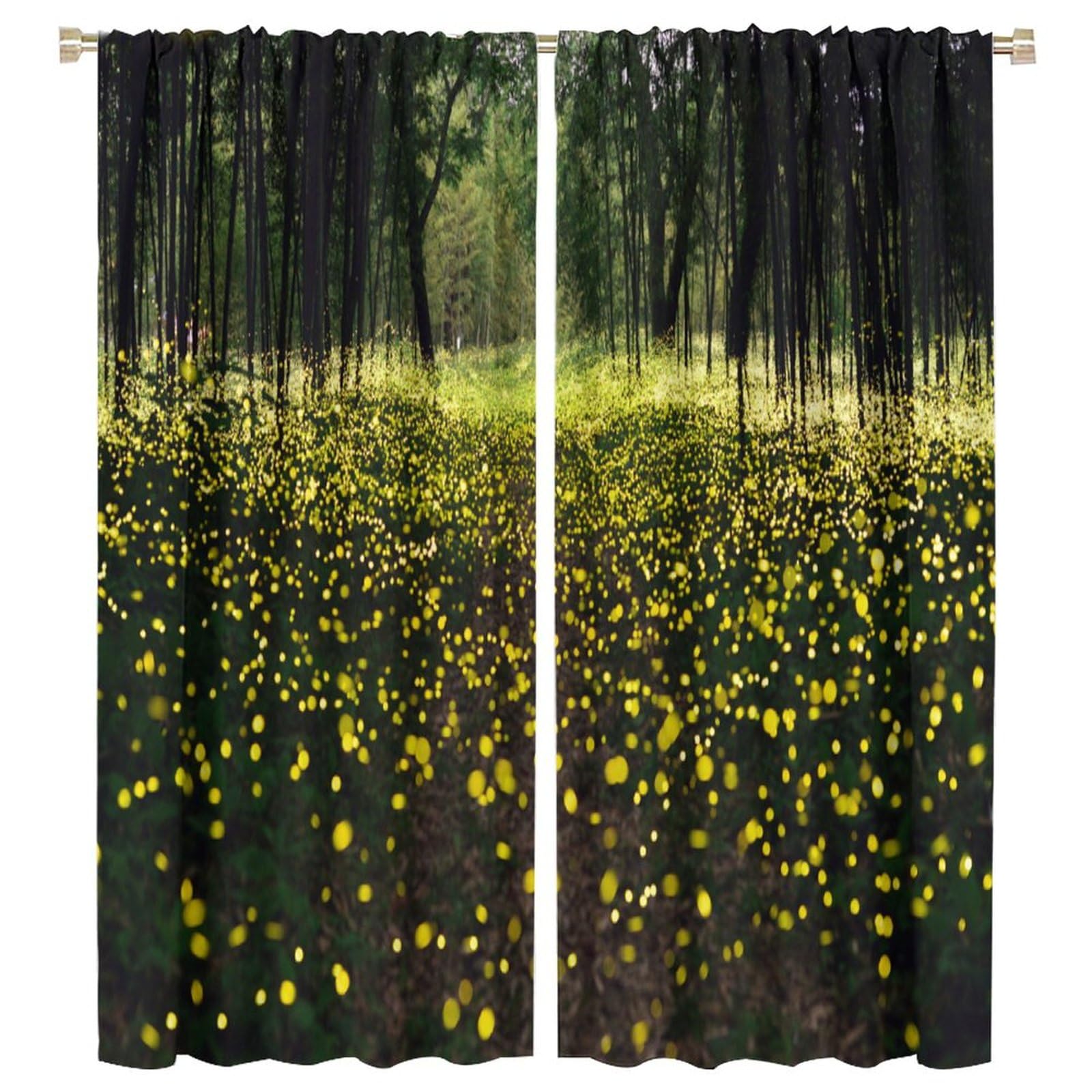Firefly Blackout Window Curtain,Firefly are Japanese Summer Tradition for Children Room Bedroom Curtains Drapes 2 Panels 55x63in
