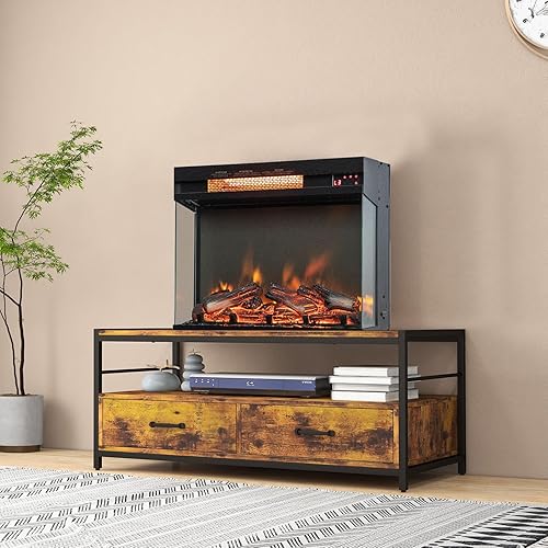 Miniatura 9 de Tangkula Chimenea eléctrica de 3 lados de 23 pulgadas con control remoto, calentador de chimenea de 1500 W con termostato, brillo ajustable,