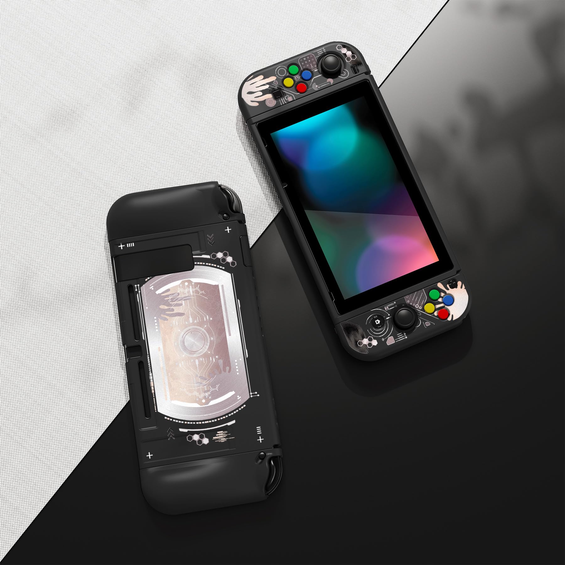 PlayVital ZealProtect - Custodia protettiva morbida per Nintendo Switch, protezione flessibile per interruttore, con protezione per lo schermo in vetro temperato, impugnature per pollice e tappi per