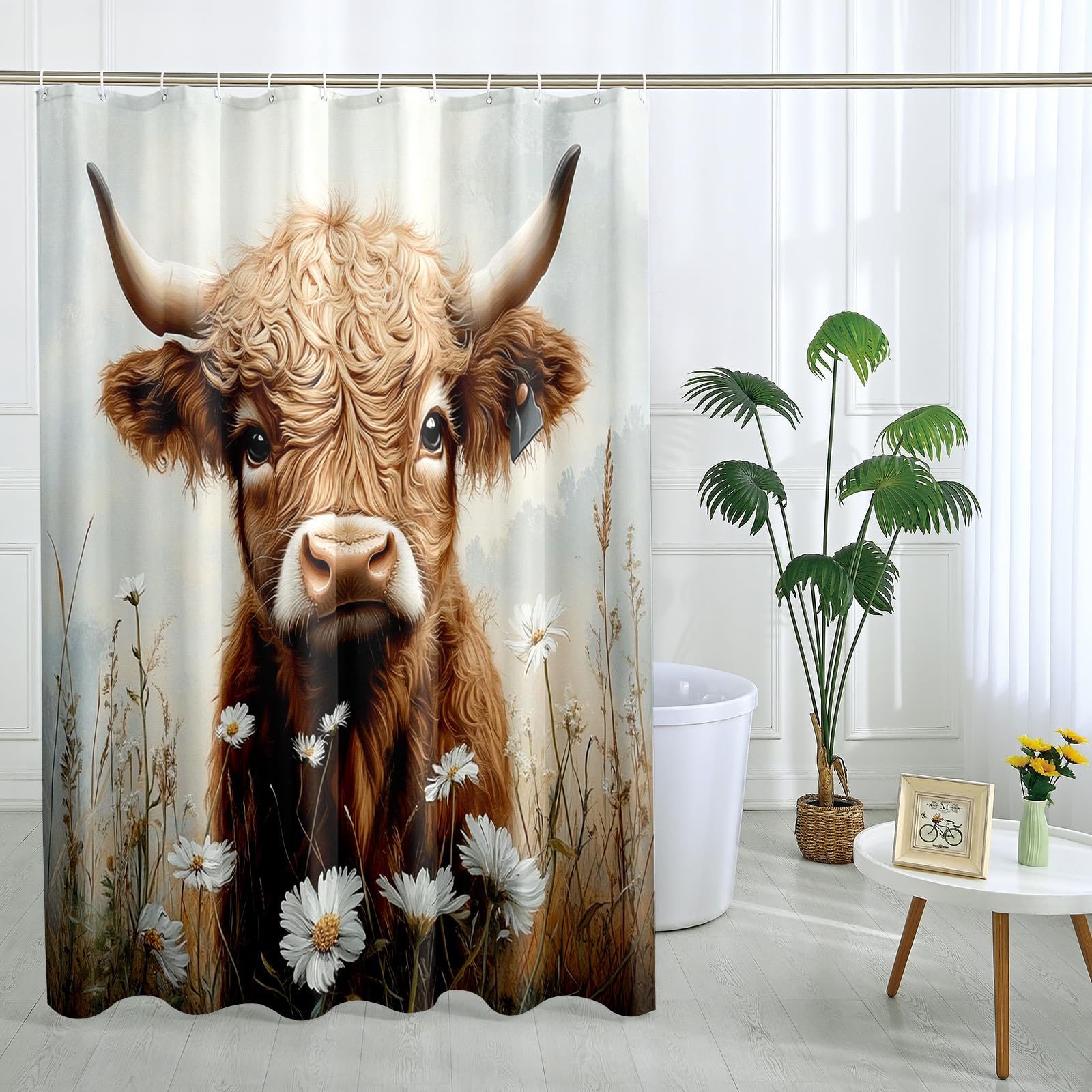 Duschvorhang Mit Kuh-Motiv – 183x198 Cm, Polyester, Wasserdicht, Inkl. 12 Haken, Perfekt Für Kinder-Bad & Bauernhaus-Stil