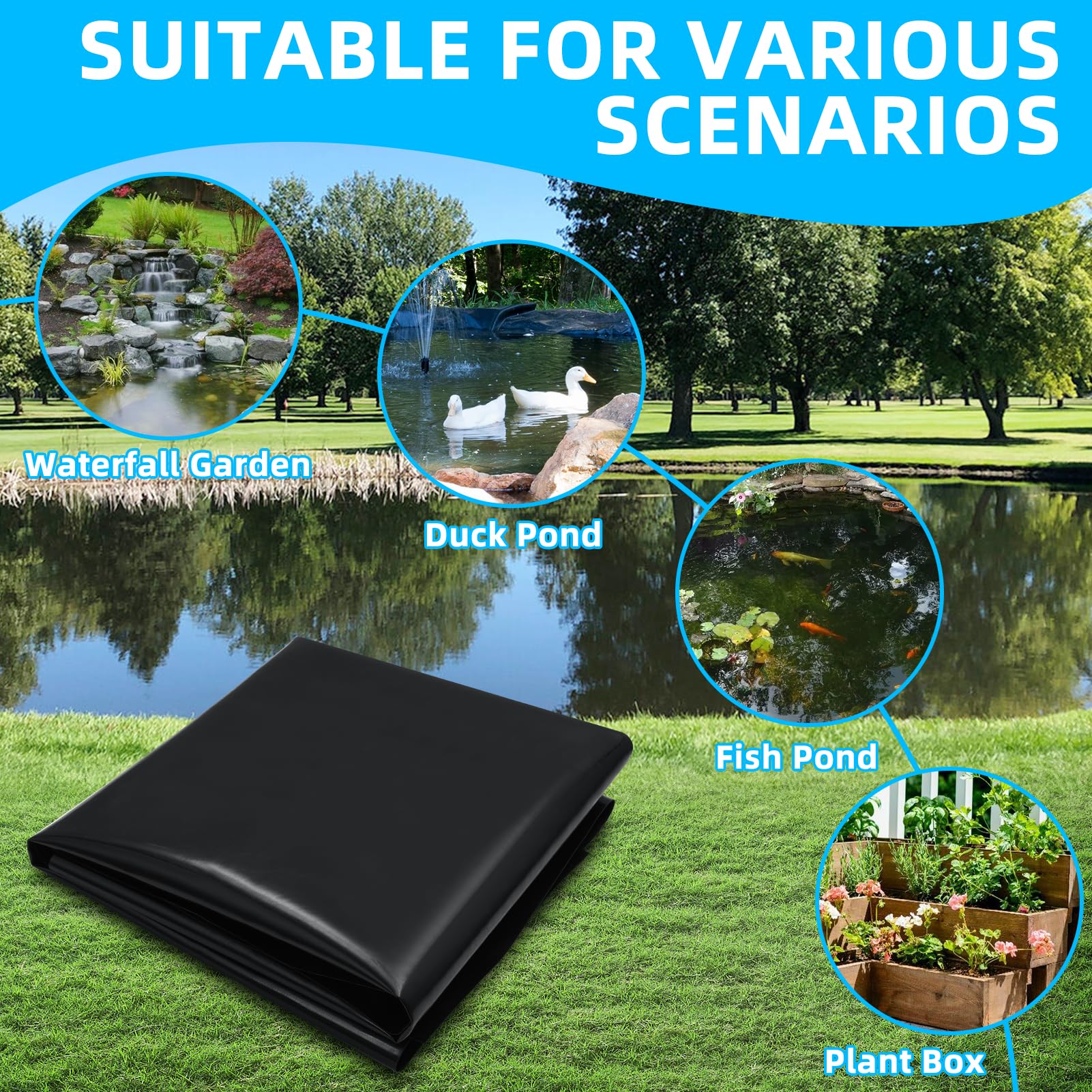 6m x 6m Teichfolie,Teichwanne Stärke 0.5mm,Schwarz HDPE Teichfolien Schwerlast,Dichtungsfolie Teichmembran Schwimmteich Folie,Flexibel Teichfolien für Fischteiche, Brunnen, Wassergarten, Wasserfall