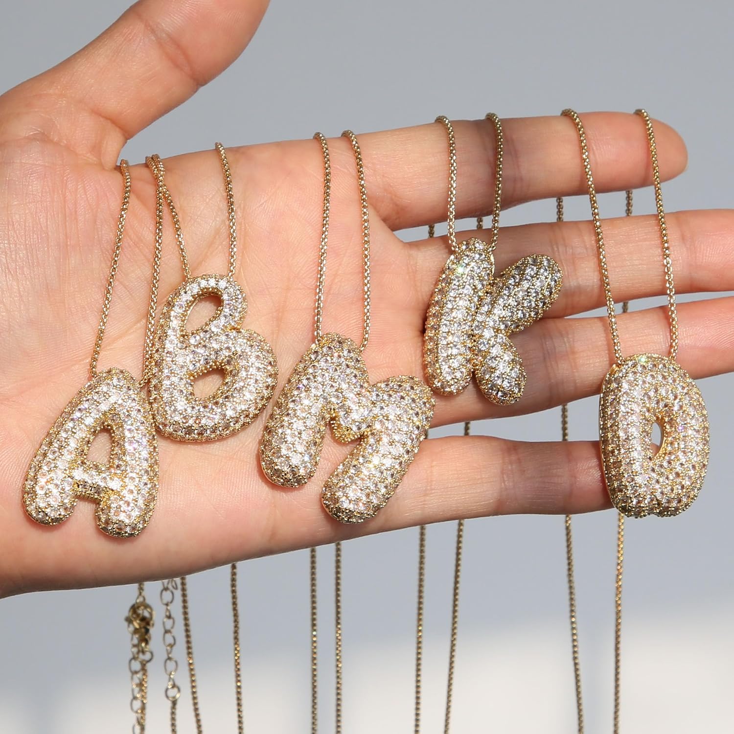 LIU JUN Bubble Letter Necklace Gold For Women, Cubic Zirconia Balloon Initial Alphabet Pendant 18k Gold Plated Dainty Statement Gift Jewelry - Image 4
