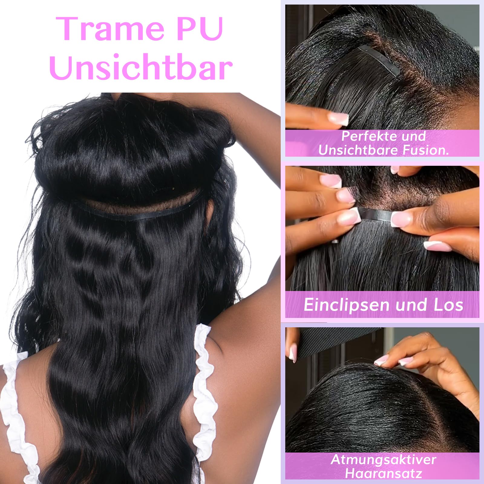 IDN BEAUTY Nahtlose Clip-In-Haarverlängerung Echthaar gewellt 110 g 7 Stück natürliches schwarzes unbehandeltes Echthaar nahtlose Clip-Ins für schwarze Frauen unsichtbarer Rand 35 cm(14 Zoll)