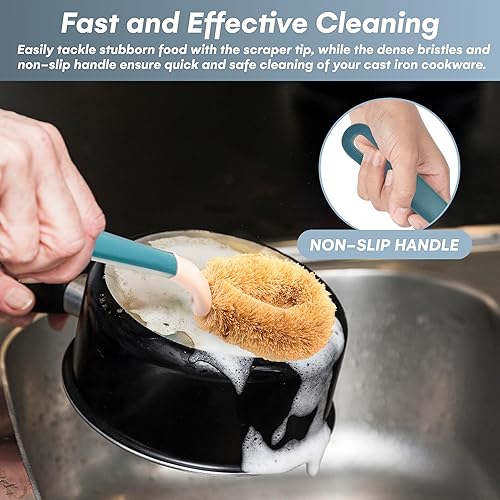 Miniatura 2 de Easy Gleam | Cepillos de limpieza para fregar - Estropajo duro para utensilios de cocina de hierro fundido - Material duradero con cerdas naturales