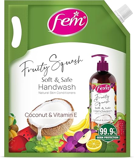 DABUR Fem Fruity Squash Soft & Safe Handwash – 1500Ml|Enriched With Goodness Of Coconut Milk & Vitamin E|Long Lasting Fragrance