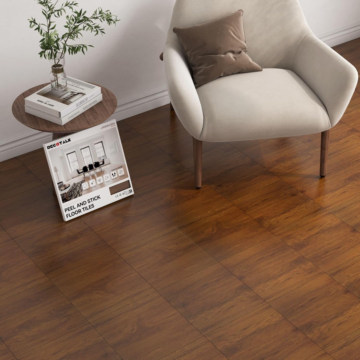 Decotalk Peel and Stick Wood Flooring 12"x12" Wood Flooring Vinyl Sheet Bathroom Floor Tile Peel and Stick Floor Tile Waterproof Wood Flooring for Kitchen Basement Decor Square Floor Tiles (3PCS)