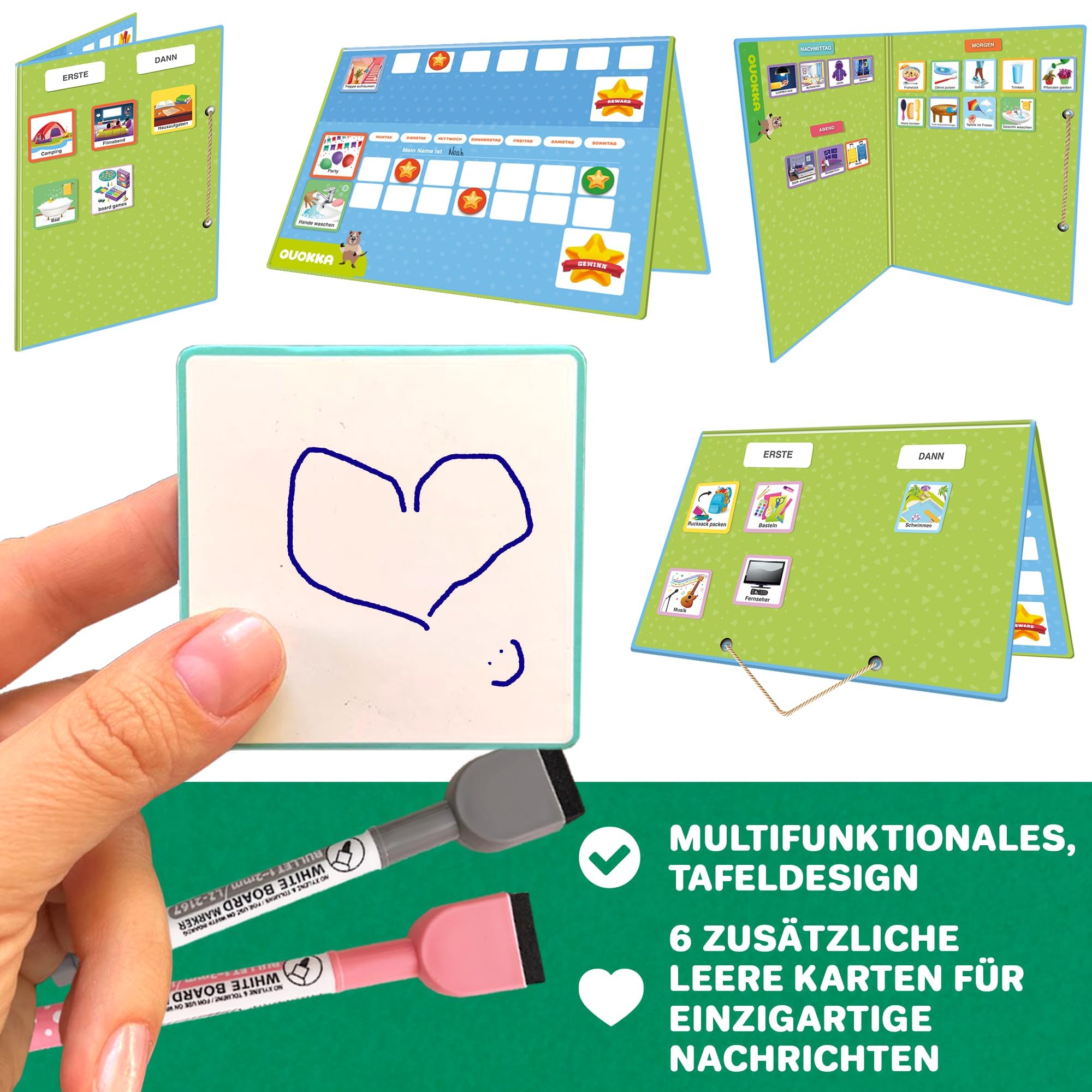 QUOKKA Tabla de recompensas para niños con Varios Hijos - Juguete de Rutina de Comportamiento para niños autistas de 5 a 7 años - Material de Aprendizaje sobre Autismo - versión en alemán