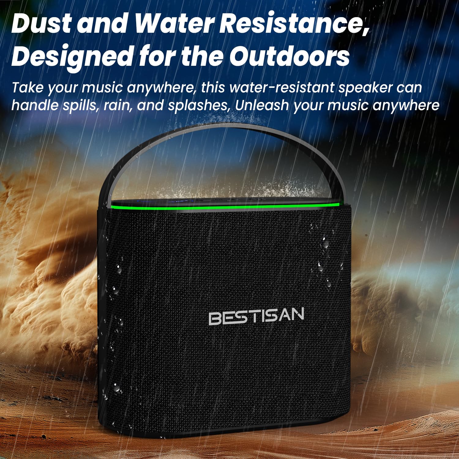 BESTISAN Altavoz Bluetooth de 2.1 canales, altavoz portátil de 90 W máximo, 6 modos de luces RGB, subwoofer de graves profundos de 50 W, TWS, AUX, reproducción de disco USB, llamada manos libres