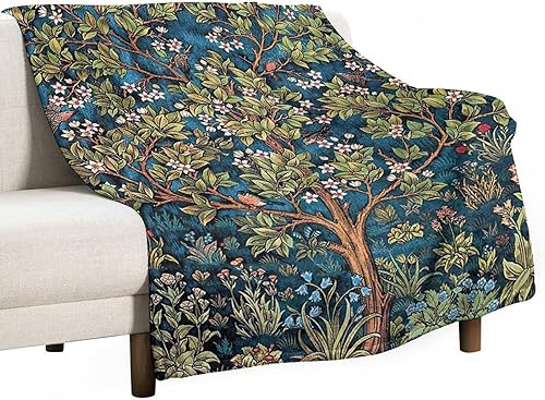 William Morris Manta floral, diseño original del árbol de la vida, manta de franela súper suave para cama, sofá y viajes, 50 x 60 pulgadas