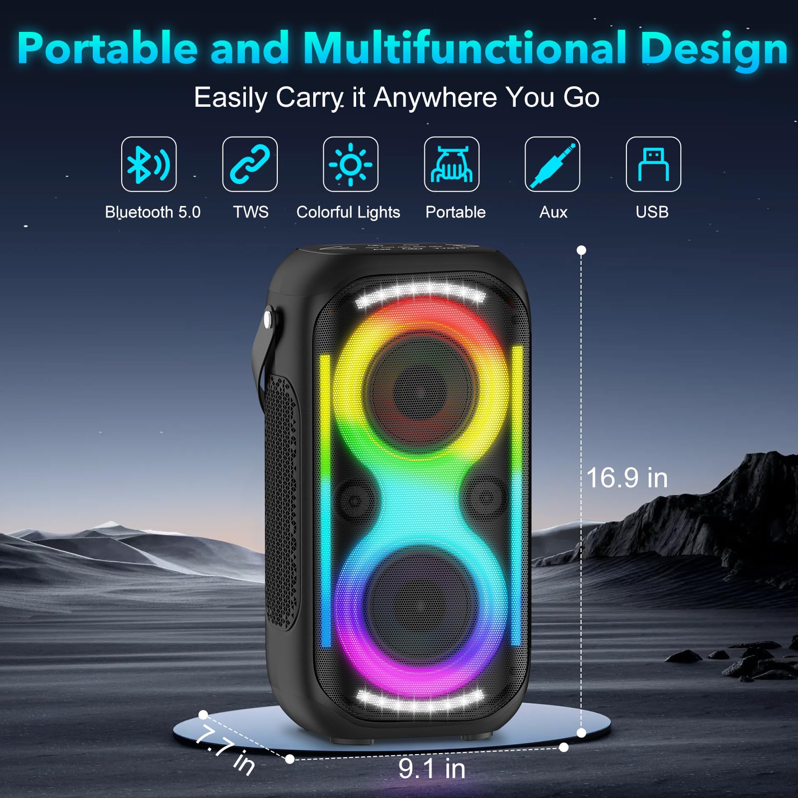 Bluetooth Altavoz 160W Fuerte inalámbrico Boombox portátil Grande Potente bajo Profundo Sonido TWS Grandes Altavoces de Fiesta al Aire Libre con Luces led de subwoofer