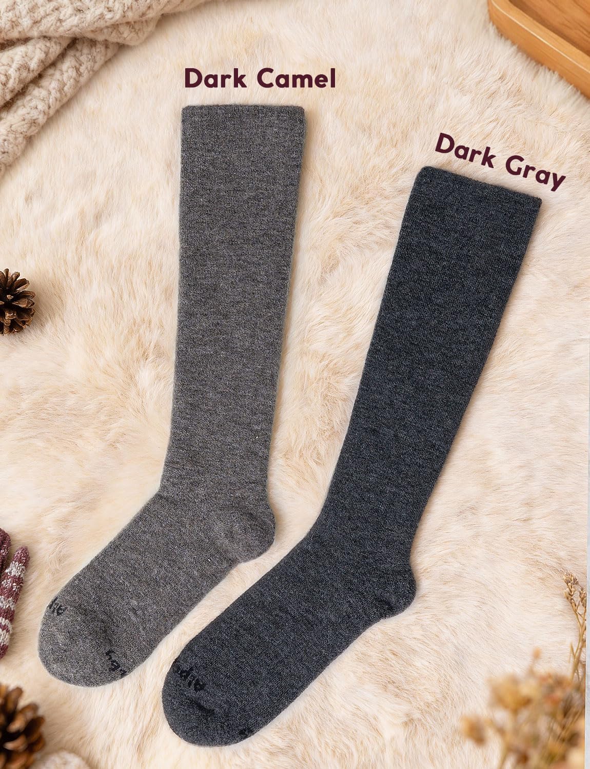 Alpaca Wool Heavyweight Knee High Compression Socks, Thick Winter Thermal Warm Soft Circulation Travel Flying - Image 2