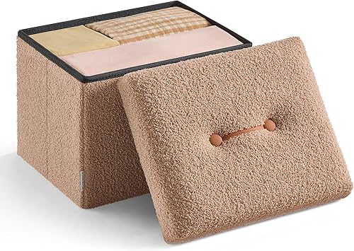 SONGMICS Otomana pequeña plegable de almacenamiento, taburete reposapiés, 12.2 x 16.1 x 12.2 pulgadas, otomana con almacenamiento, carga de hasta