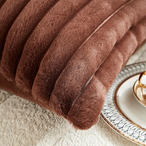 Miniatura 3 de Uhamho Juego de 2 fundas de almohada rectangulares a rayas, fundas de cojín lumbares modernas, decorativas para el hogar, piel sintética de conejo,