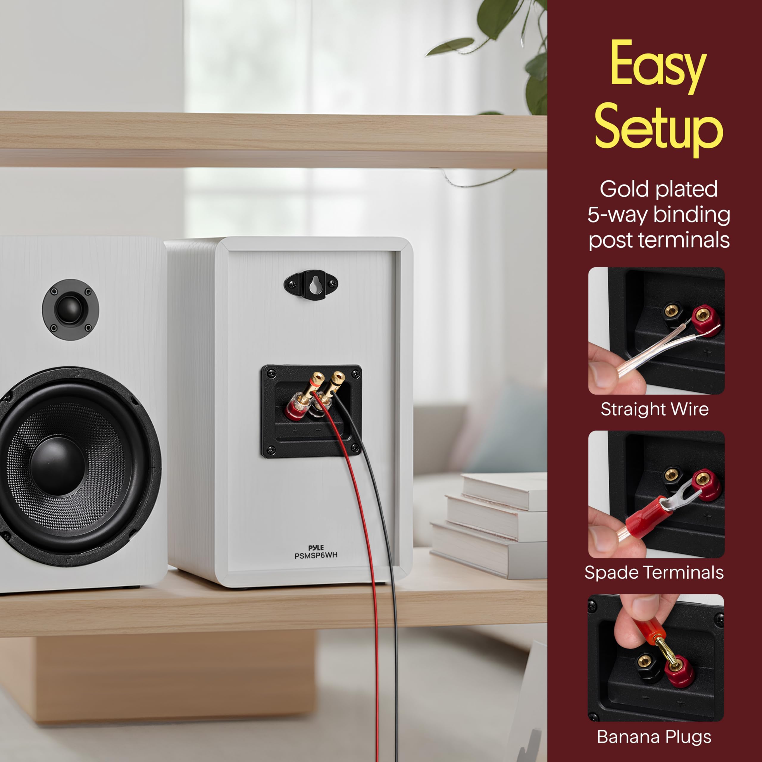 Pyle 16,5 cm Bücherregal-Lautsprecher – Paar kabelgebundene Bücherregal-Lautsprecher mit Wandhalterungen, 2-Wege-HiFi-Heimkino mit Fiberglas-Kegel, weicher Kuppelhochtöner, kompaktes Design, 29,7 x