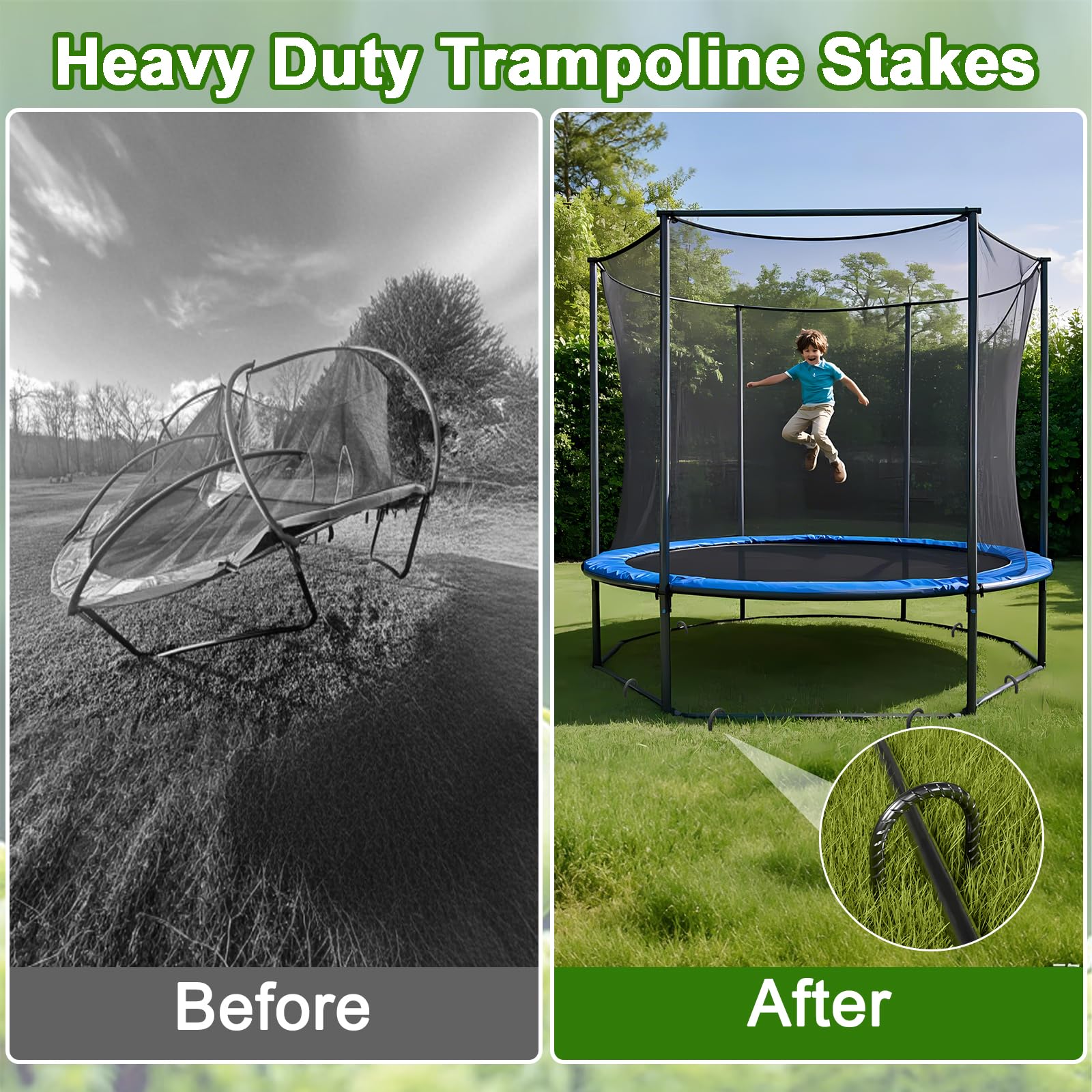 VVOKGO Kołki do trampoliny, 30 cm, wysoki wiatr, wytrzymałe, 8-pak w kształcie litery U, zestaw kotwic do ziemi, namiot kempingowy, siatka do piłki nożnej, zestaw huśtawek, czarne
