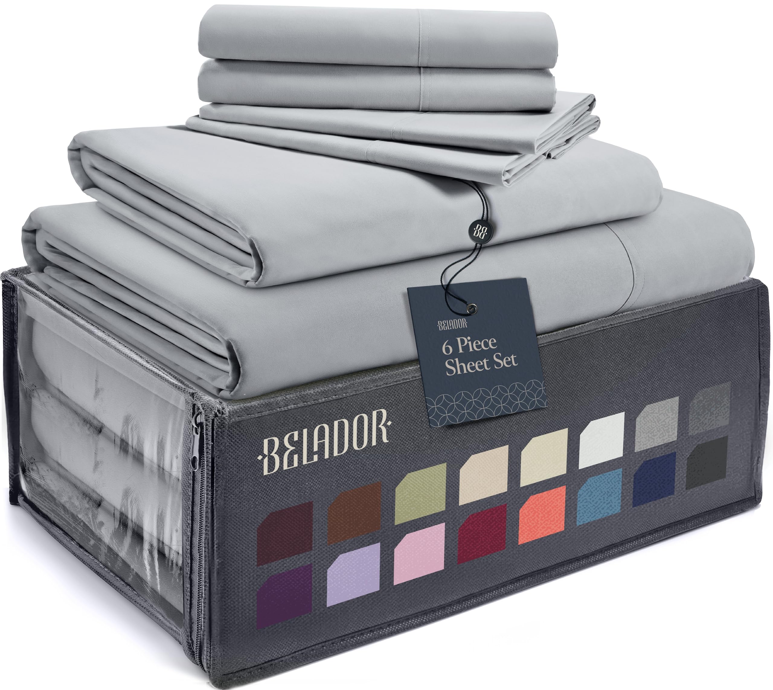 BELADOR Silky Soft King Sheet Set - 6 Piece Bed Sheets for King Size Bed, Secure-Fit Deep Pocket Sheets with Elastic, Breathable Hotel Sheets & Pillowcase Set, Wrinkle Free Oeko-Tex Sheets