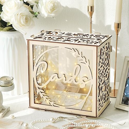Miniatura 8 de OurWarm Caja de tarjetas de boda para recepción de boda, cajas de madera para tarjetas de boda con viento, sobre de boda marrón, caja de tarjeta de