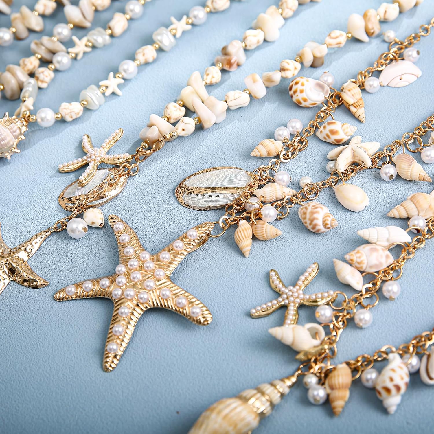 Shell Necklace for Women - Beach Necklace with Starfish & Seashell Charms, Mermaid Accessories, Ocean Themed Chunky Statement Jewelry for Vacation - Image 7