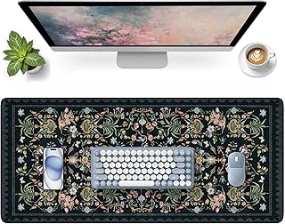 Black Desk Mat, 35.4" x 15.7" Computer Pad for Office Work Home | Elegant Floral Desk Protector for Office, Non-Slip Waterproof Surface with Smooth Texture for Workspace Use