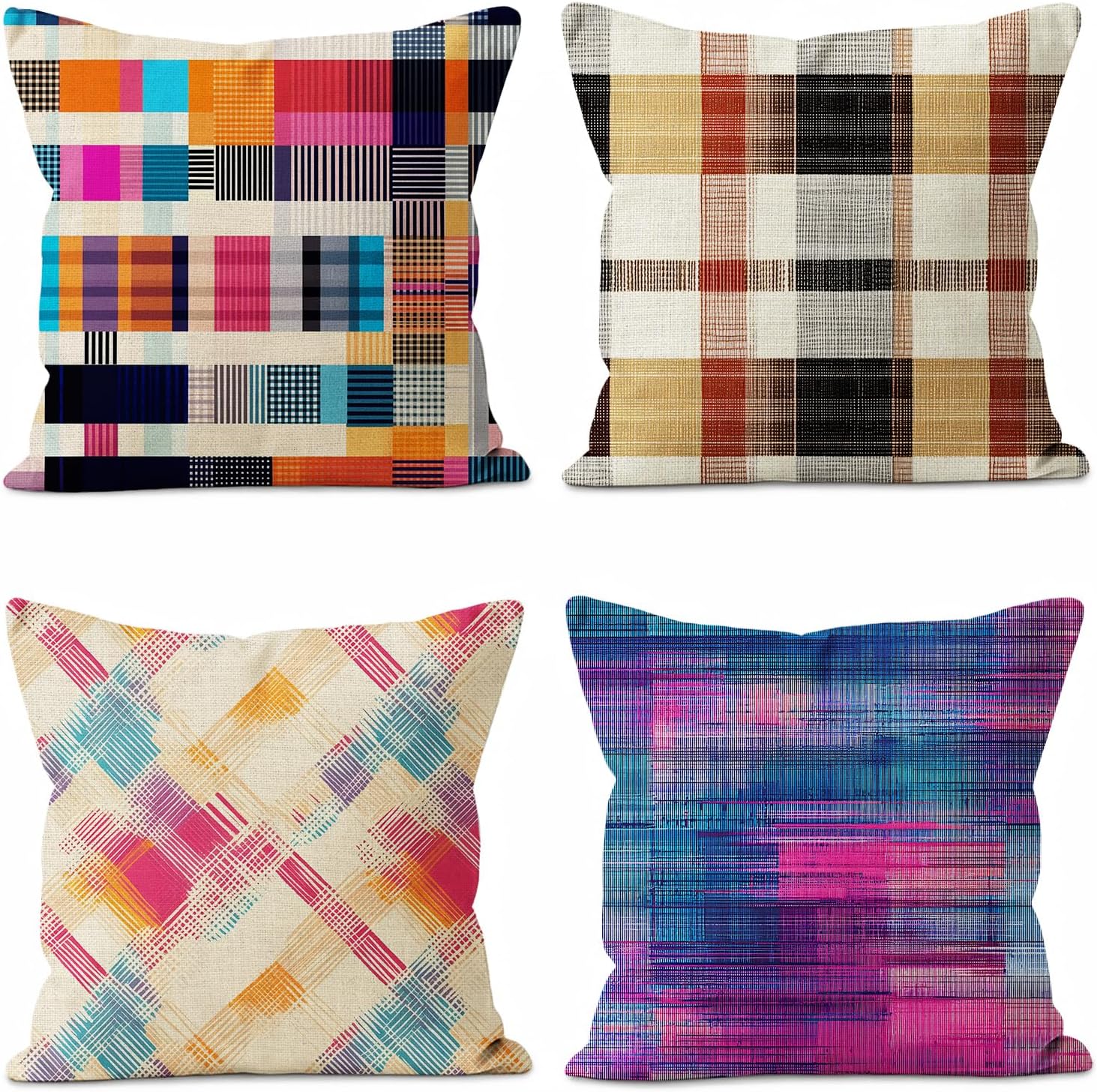 Checked Throw Pillow Covers 20x20 Pack of 4 Cover Decor Pink L
