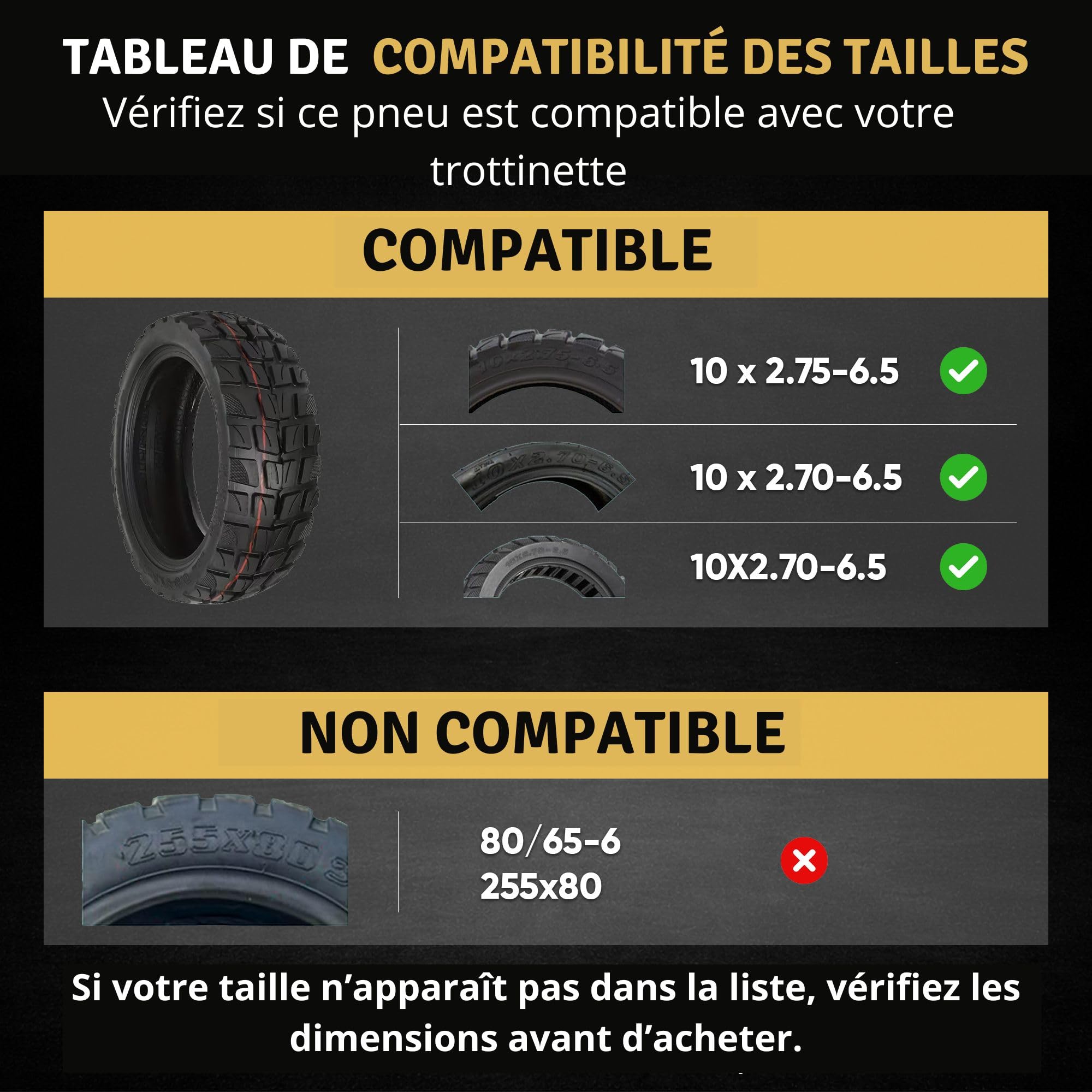 ANSENI Pneu Tubeless 10X2.75-6.5 Pour Trottinette Electrique Urbanglide eCross Pro 2/Pro Boost, Kukirin G2 Master/Kukirin G3/Dualtron 3/Smartgyro Speedway/Rockway (1 Pneu)
